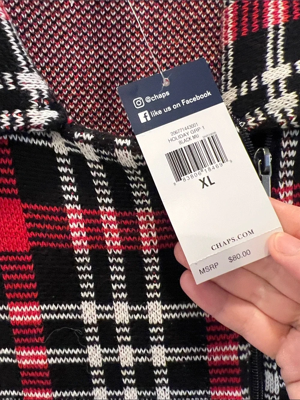 Chaps Red Black White Plaid Sleeveless Collared Vest